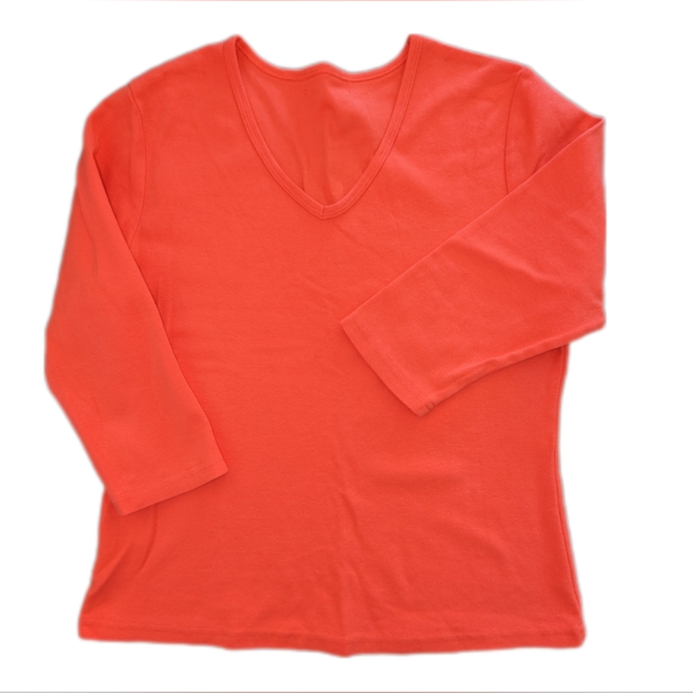 Orange 3/4 Length Sleeve Stretch Jersey Top - Size M-L